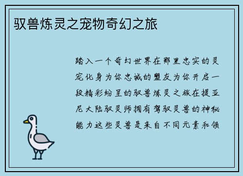 驭兽炼灵之宠物奇幻之旅